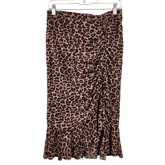 Anthropologie Ember- Brown Tan Ruched Midi Skirt, Sz M - Picture 1 of 8